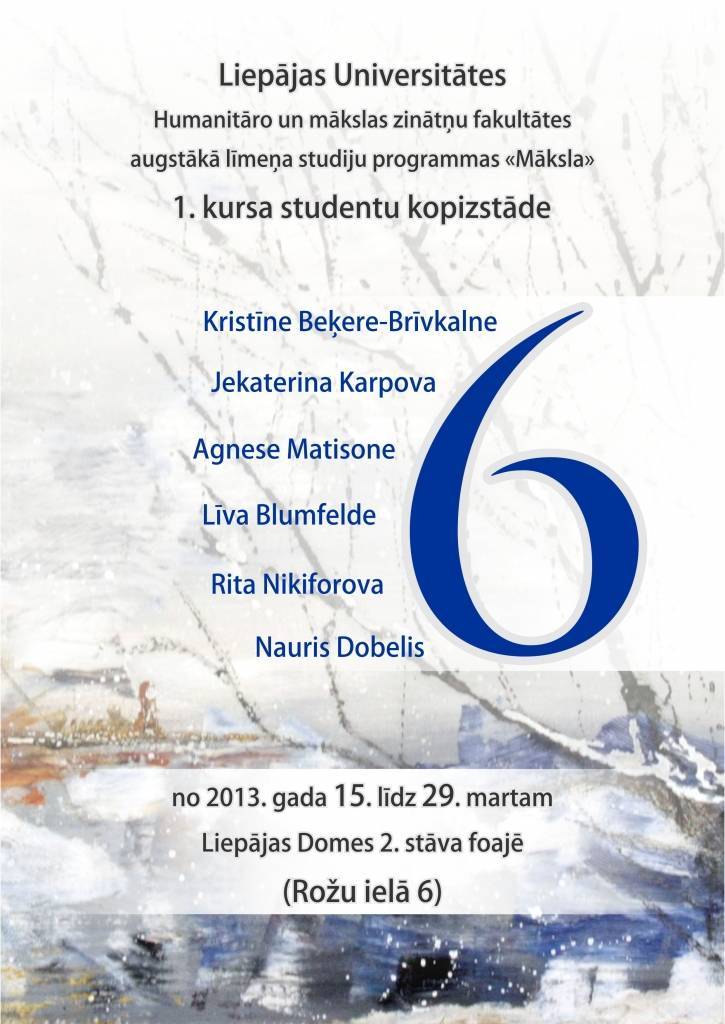 Kā dāvana Liepājas pilsētai dzimšanas dienā no 15. līdz 29. martam Liepājas Domes 2. stāva foajē būs aplūkojama Liepājas Universitātes Humanitāro un mākslas zinātņu fakultātes augstākā līmeņa studiju programmas „Māksla” 1. kursa studentu...
Autors: ReKurZeme, portāls