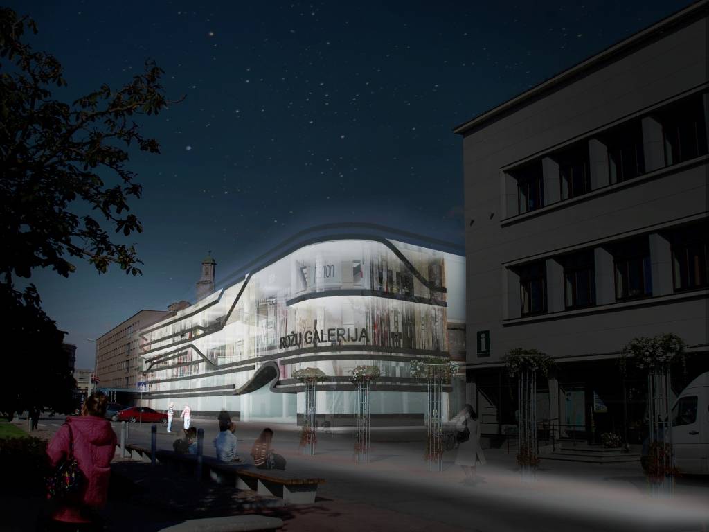 Projektētāja SIA „K Idea” piedāvātās „Rožu galerijas” jaunās būvniecības ieceres vizuālizācija.