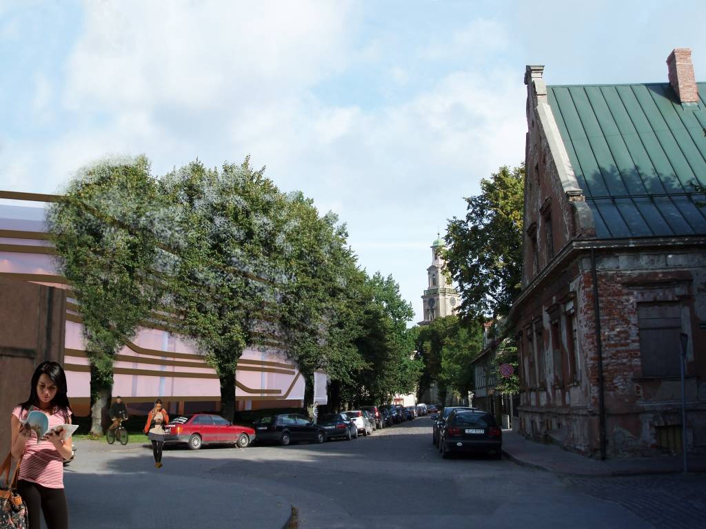 Projektētāja SIA „K Idea” piedāvātās „Rožu galerijas” jaunās būvniecības ieceres vizuālizācija.